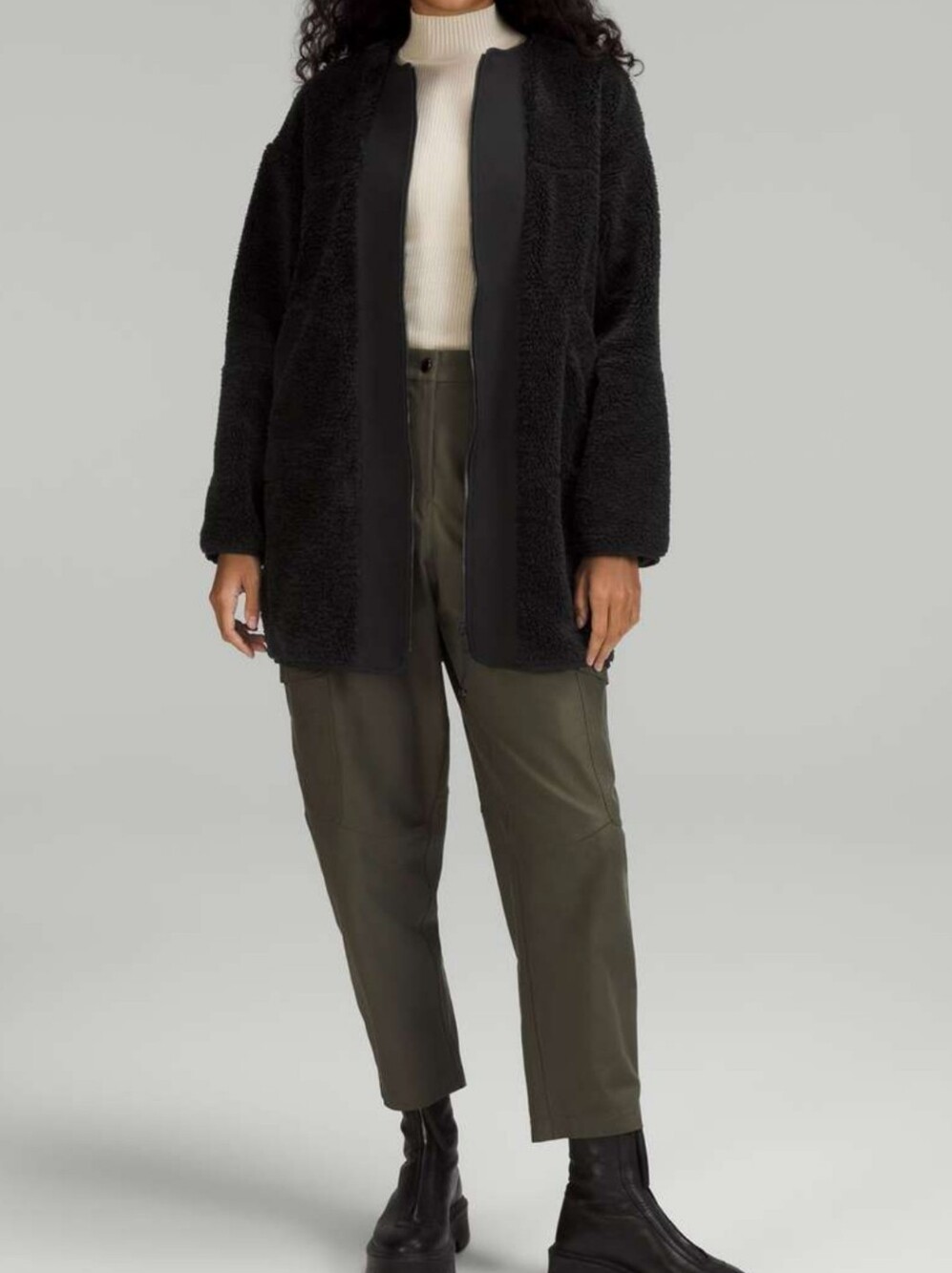 Lululemon Collarless Textured Fleece Full Zip 12 Black Full Zip Women Cozy